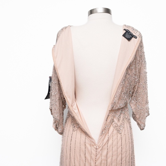 Pisarro Nights. Diamond Motif Mesh Blouson Gown In Blush. - Picture 12 of 16
